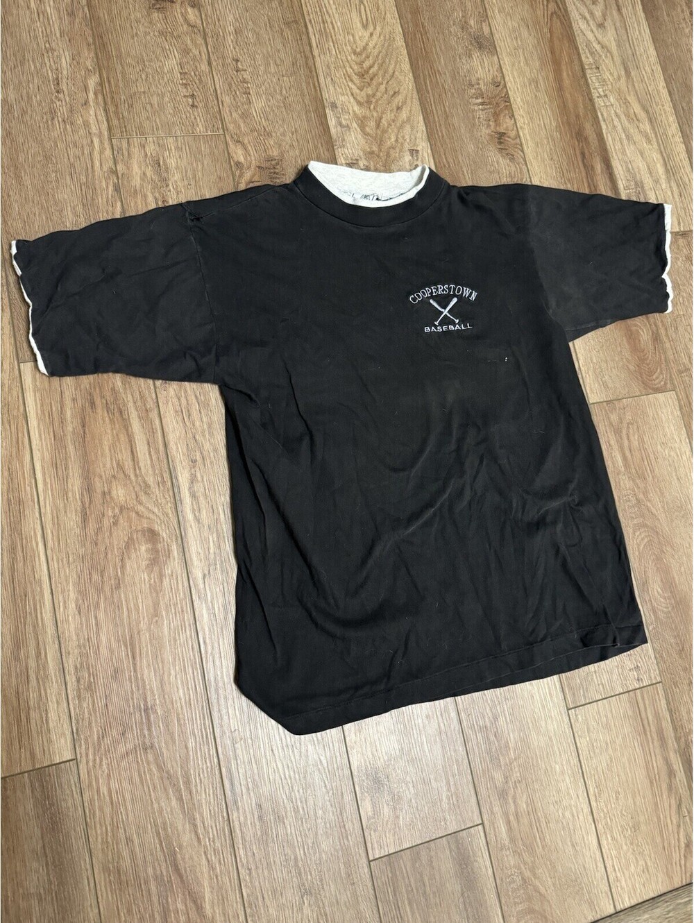 Vtg 90s Cooperstown Baseball Black Shirt Two Tone Size M
